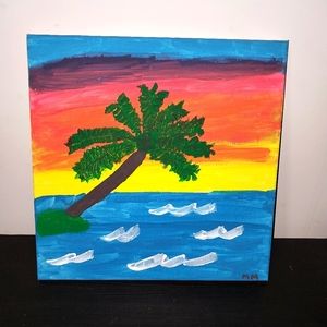 NWT 🌴  Palm Tree Ocean Painting on Canvas